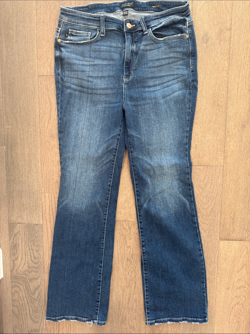 Judy Blue Boot Cut High Rise Faded Dark Blue‎ Wash Juniors 15/32 Raw Hem Casual